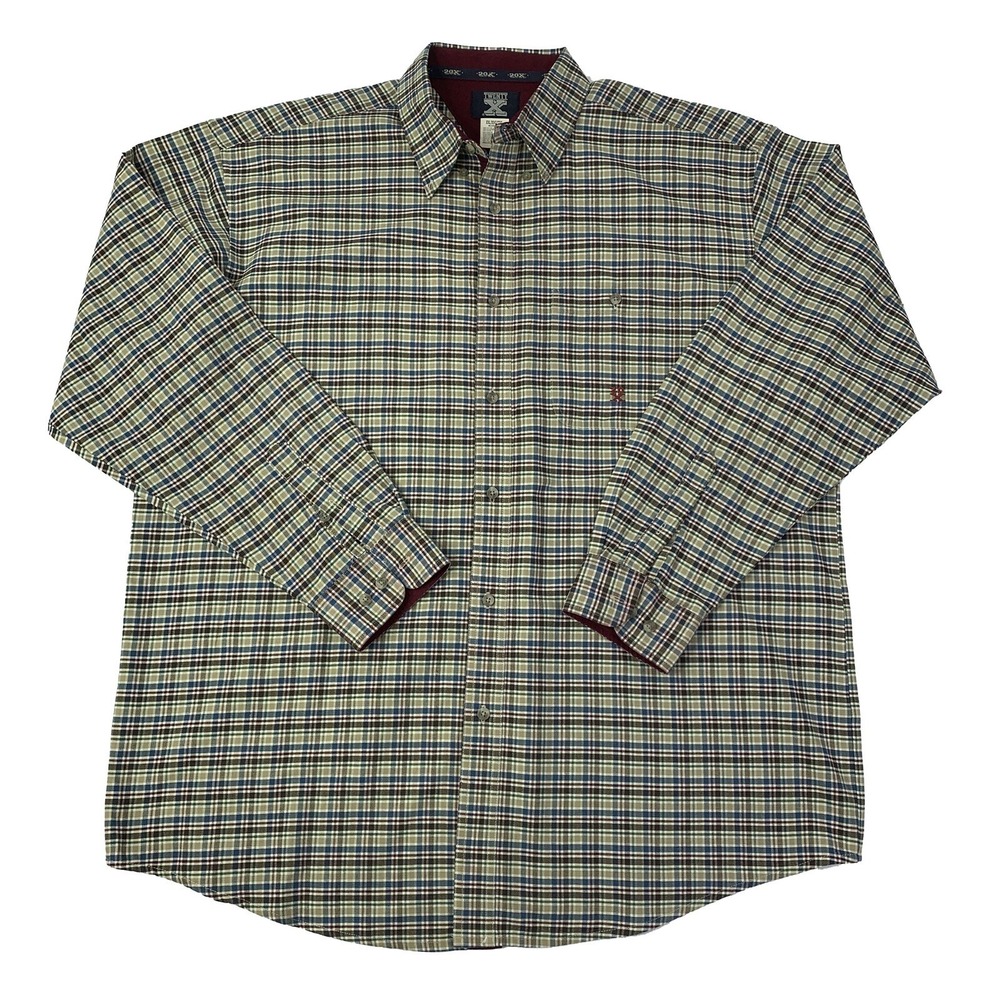 Twenty X Men's Size 2XL Green Blue Plaid Long Sleeve Western Shirt